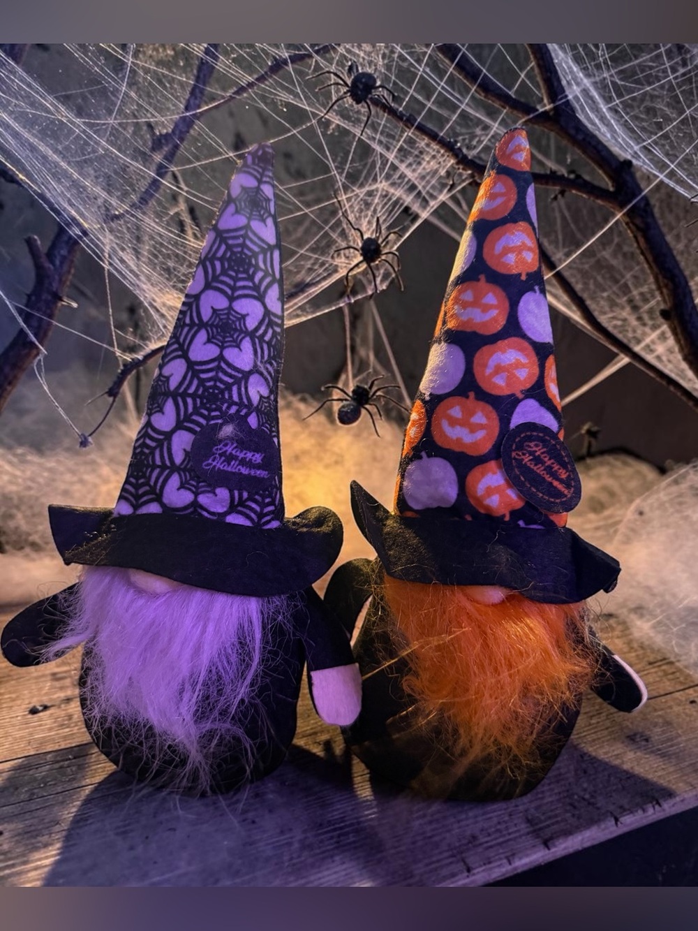 NWT 2026 Halloween Plush Cloth Gnome Figurine Table Decor Set of 2 🎃🕷️🕸️